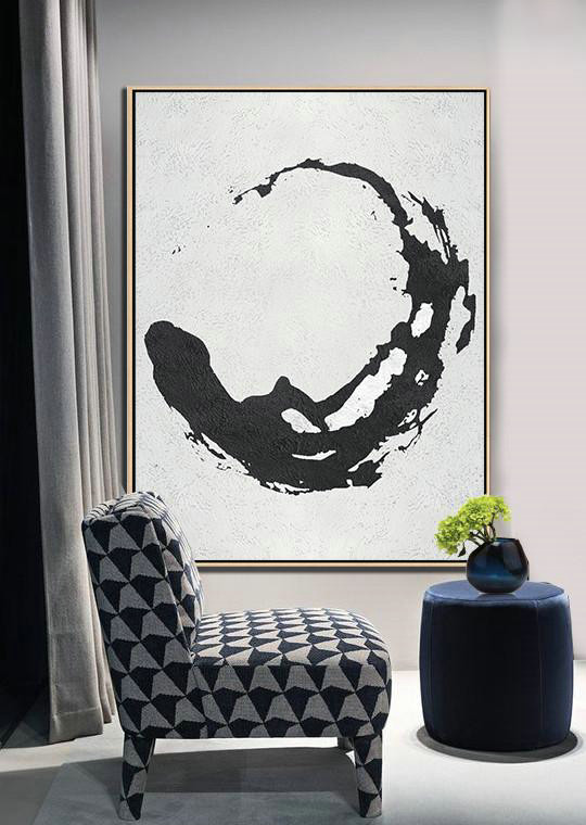 Modern Paintings,Black And White Minimal Painting On Canvas - Contemporary Artwork